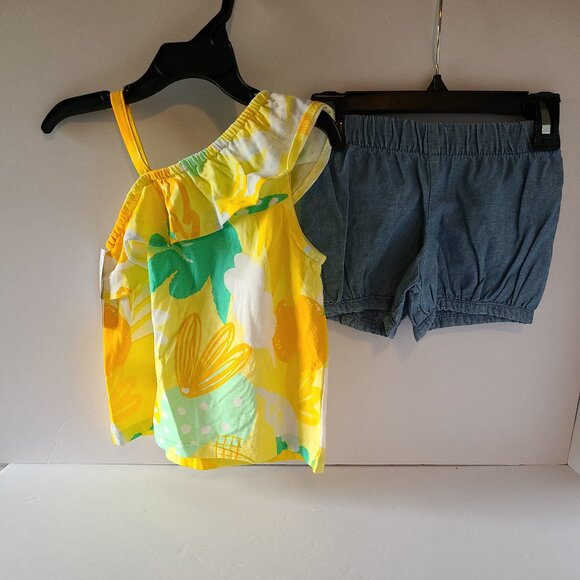 CARTER'S GIRLS 2-PIECE FLORAL ASYMMETRICAL TANK TOP AND CHAMBRAY SHORTS SIZE 3 T - Picture 3 of 9